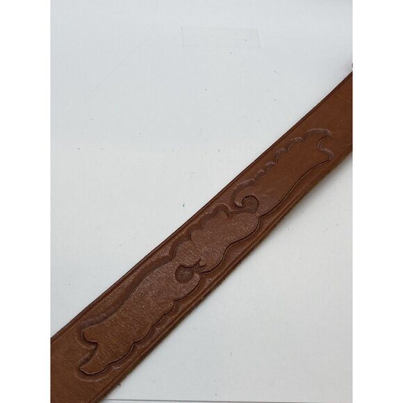 Brown Women's Embossed Belt Genuine Leather Size 26 Brass Buckle - Picture 11 of 16